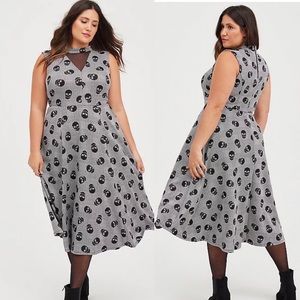 Torrid Mock Neck Skull Midi Skater Dress Size 3X